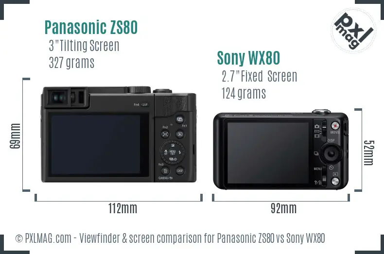 Panasonic ZS80 vs Sony WX80 Screen and Viewfinder comparison