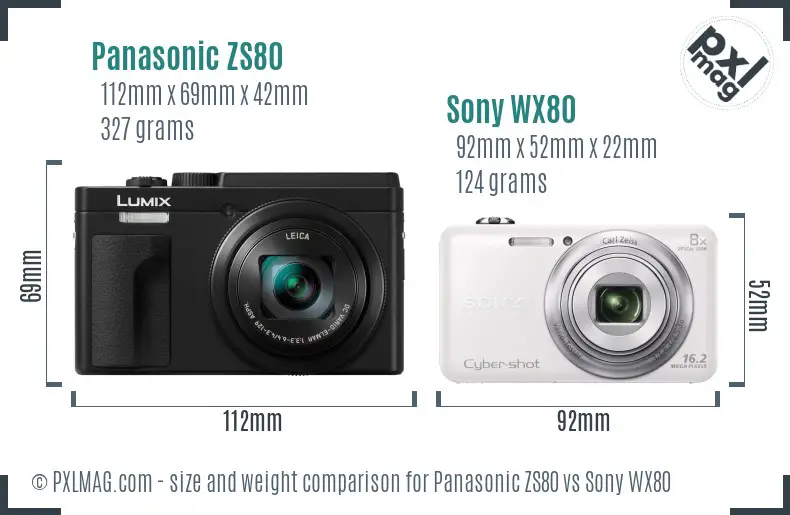 Panasonic ZS80 vs Sony WX80 size comparison