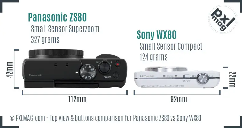 Panasonic ZS80 vs Sony WX80 top view buttons comparison