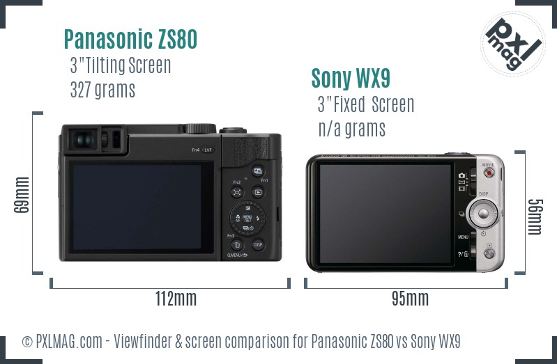 Panasonic ZS80 vs Sony WX9 Screen and Viewfinder comparison