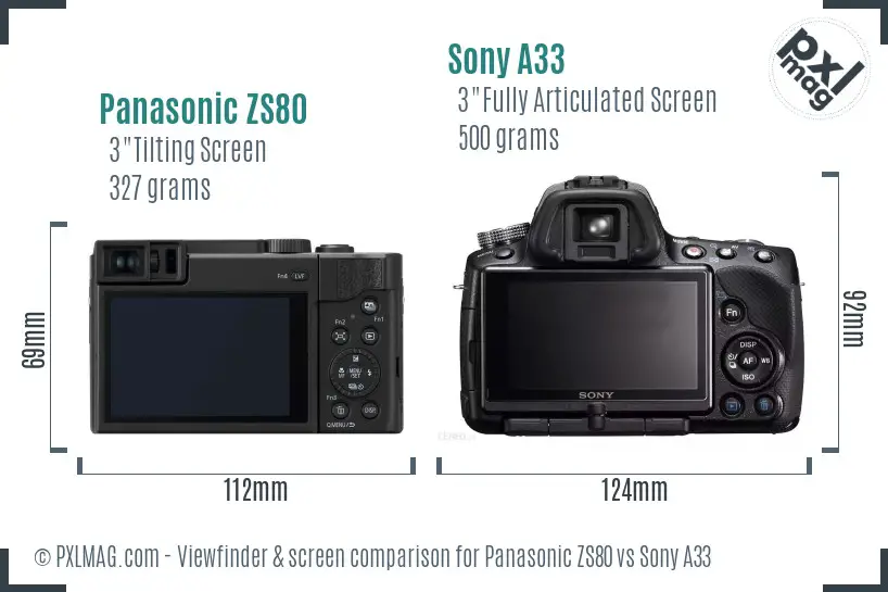 Panasonic ZS80 vs Sony A33 Screen and Viewfinder comparison