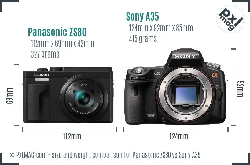 Panasonic ZS80 vs Sony A35 size comparison