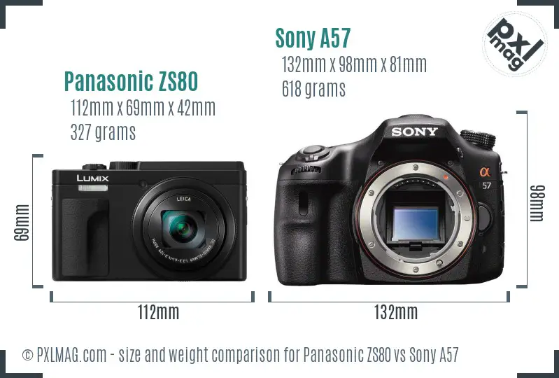 Panasonic ZS80 vs Sony A57 size comparison