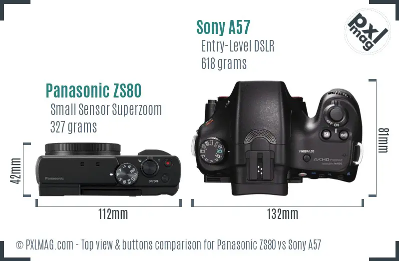 Panasonic ZS80 vs Sony A57 top view buttons comparison