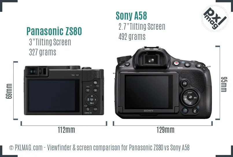 Panasonic ZS80 vs Sony A58 Screen and Viewfinder comparison