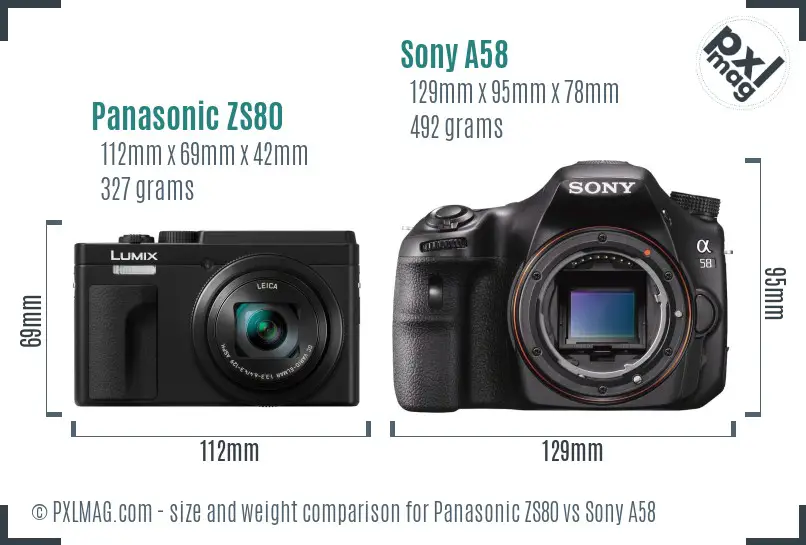 Panasonic ZS80 vs Sony A58 size comparison