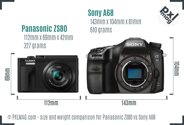 Panasonic ZS80 vs Sony A68 size comparison