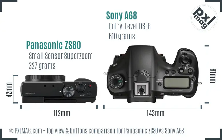 Panasonic ZS80 vs Sony A68 top view buttons comparison