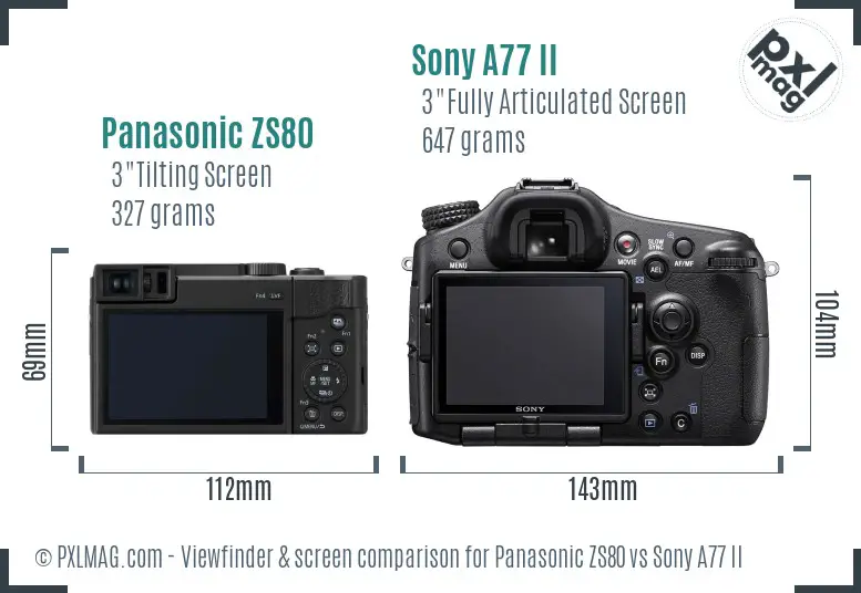 Panasonic ZS80 vs Sony A77 II Screen and Viewfinder comparison