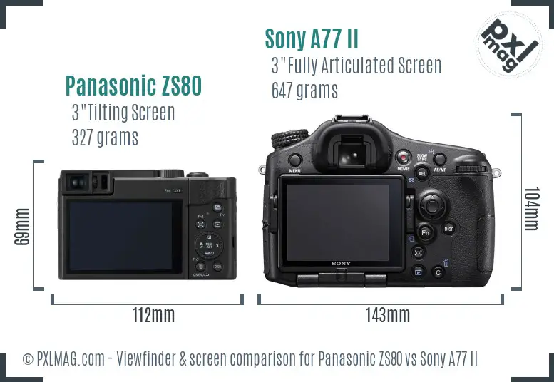 Panasonic ZS80 vs Sony A77 II Screen and Viewfinder comparison Panasonic ZS80 vs Sony A77 II Screen and Viewfinder comparison