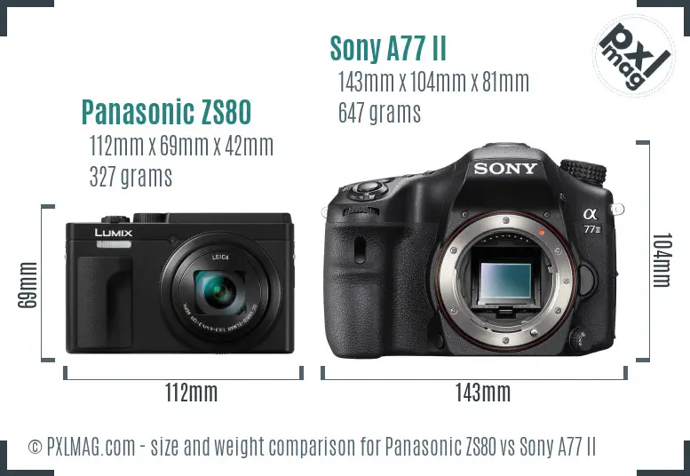 Panasonic ZS80 vs Sony A77 II size comparison