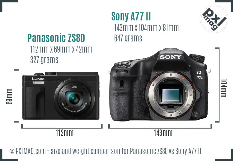 Panasonic ZS80 vs Sony A77 II size comparison Panasonic ZS80 vs Sony A77 II size comparison