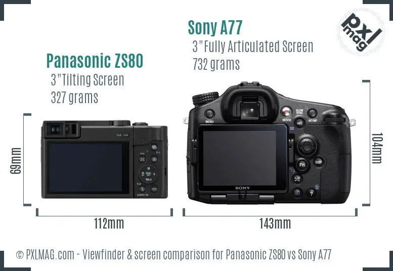 Panasonic ZS80 vs Sony A77 Screen and Viewfinder comparison