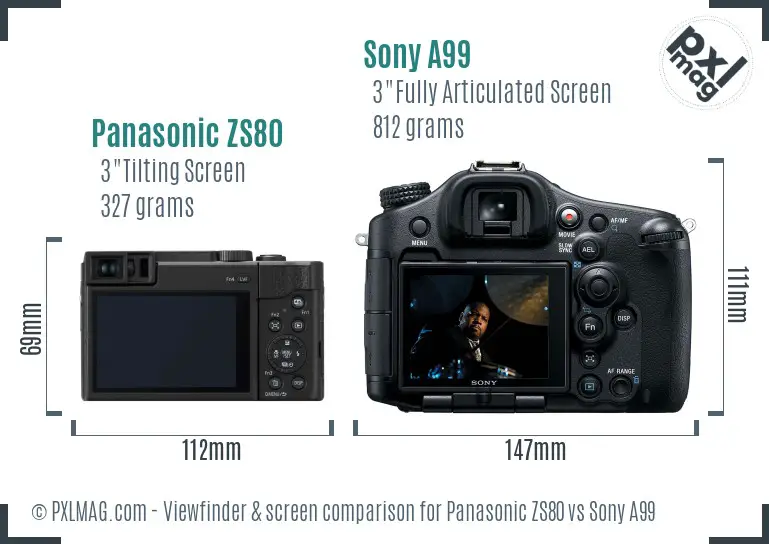 Panasonic ZS80 vs Sony A99 Screen and Viewfinder comparison Panasonic ZS80 vs Sony A99 Screen and Viewfinder comparison