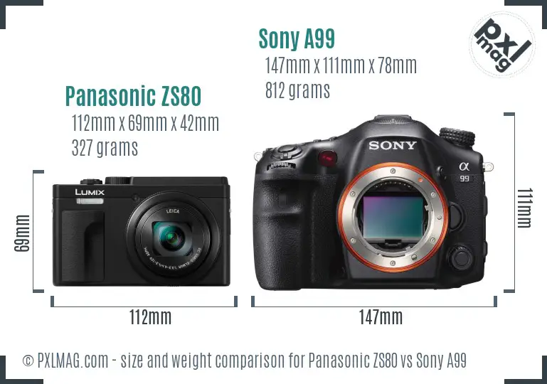 Panasonic ZS80 vs Sony A99 size comparison Panasonic ZS80 vs Sony A99 size comparison