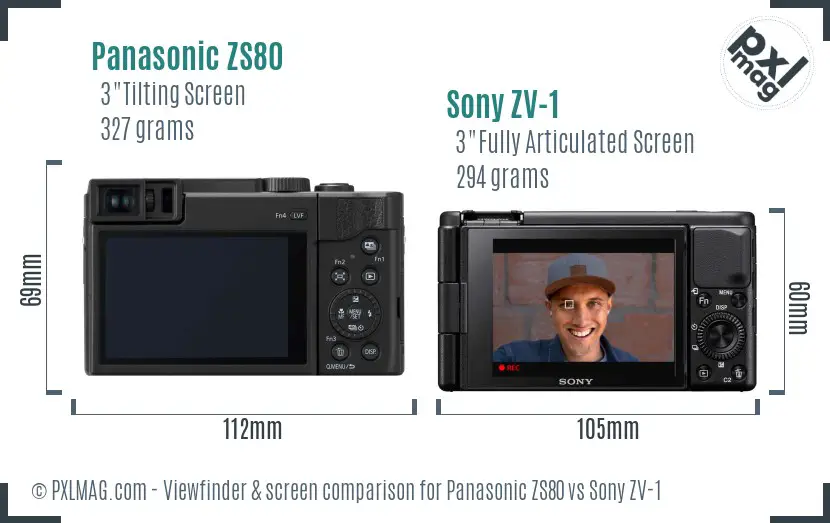 Panasonic ZS80 vs Sony ZV-1 Screen and Viewfinder comparison