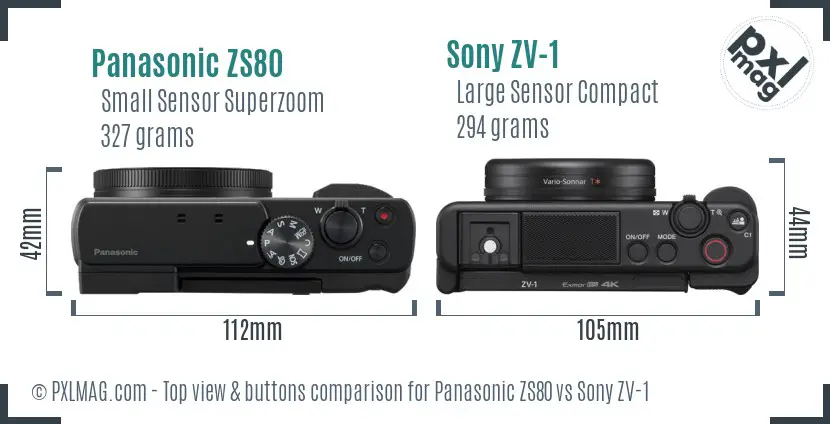 Panasonic ZS80 vs Sony ZV-1 top view buttons comparison