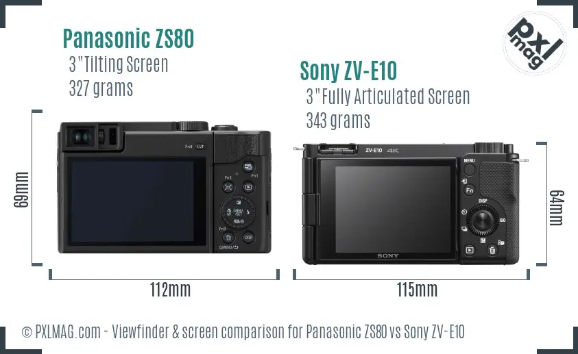 Panasonic ZS80 vs Sony ZV-E10 Screen and Viewfinder comparison