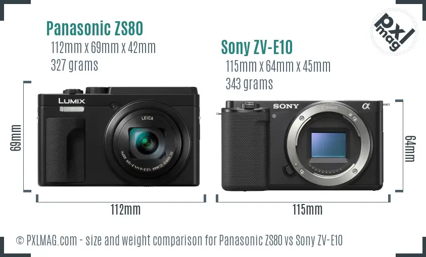 Panasonic ZS80 vs Sony ZV-E10 size comparison