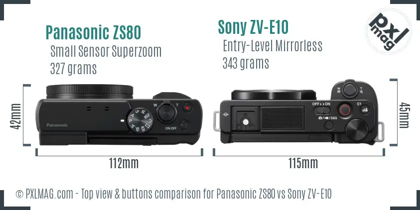 Panasonic ZS80 vs Sony ZV-E10 top view buttons comparison