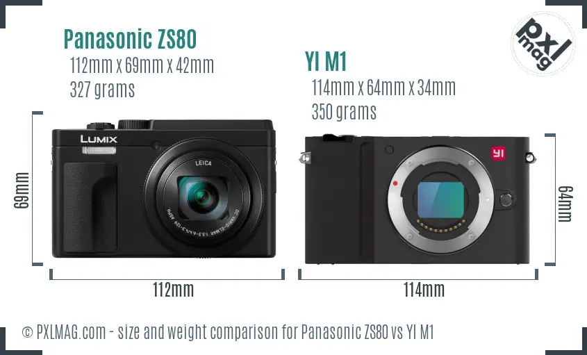 Panasonic ZS80 vs YI M1 size comparison