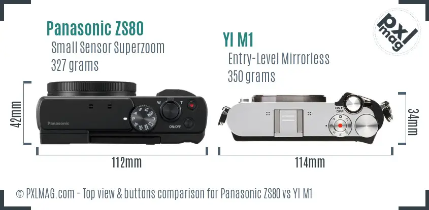 Panasonic ZS80 vs YI M1 top view buttons comparison