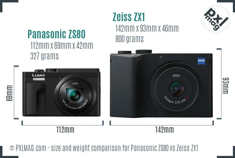 Panasonic ZS80 vs Zeiss ZX1 size comparison Panasonic ZS80 vs Zeiss ZX1 size comparison