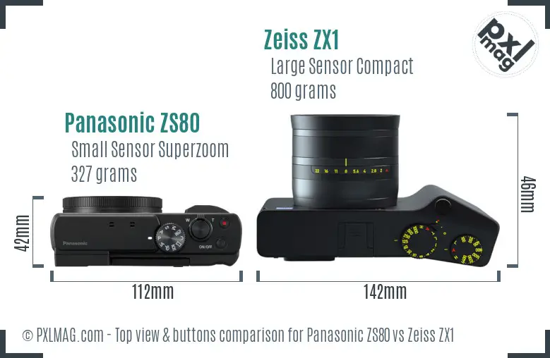 Panasonic ZS80 vs Zeiss ZX1 top view buttons comparison Panasonic ZS80 vs Zeiss ZX1 top view buttons comparison