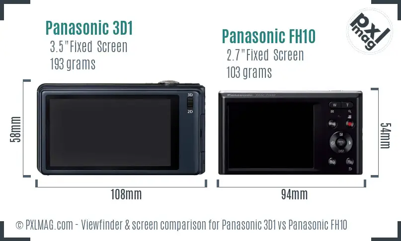 Panasonic 3D1 vs Panasonic FH10 Screen and Viewfinder comparison