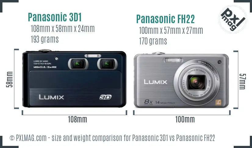 Panasonic 3D1 vs Panasonic FH22 size comparison
