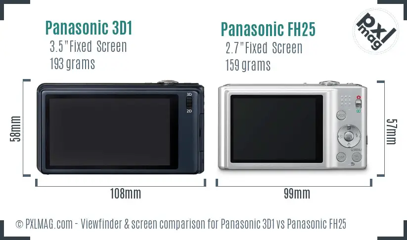 Panasonic 3D1 vs Panasonic FH25 Screen and Viewfinder comparison