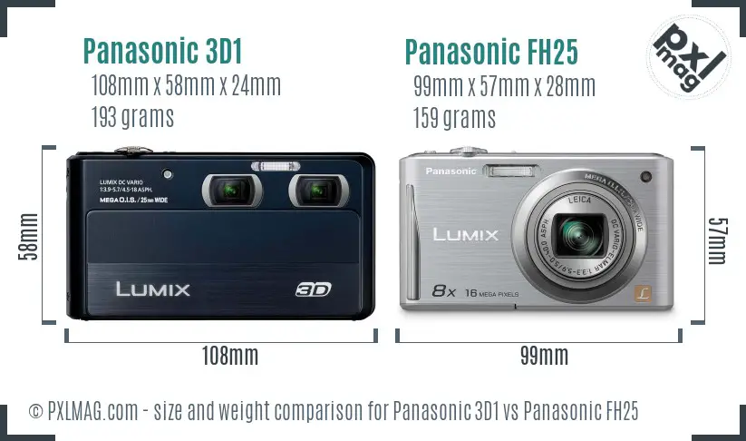 Panasonic 3D1 vs Panasonic FH25 size comparison