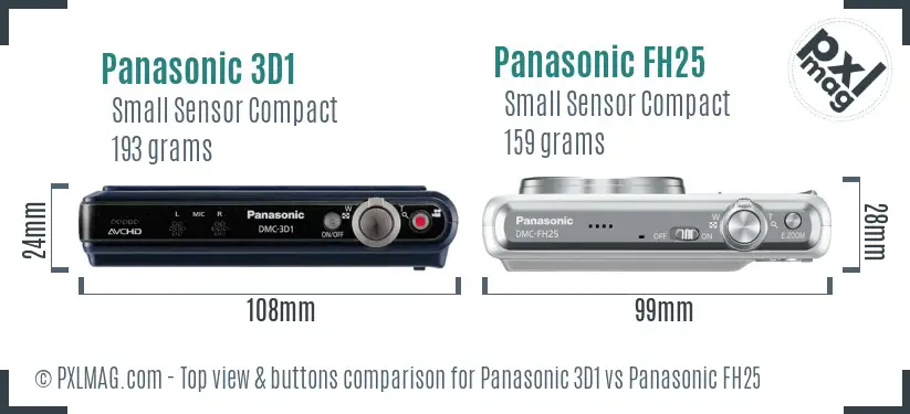 Panasonic 3D1 vs Panasonic FH25 top view buttons comparison