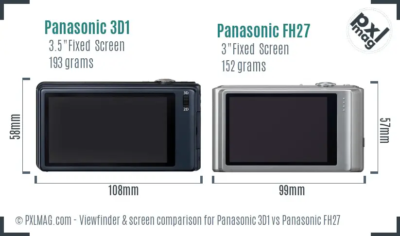 Panasonic 3D1 vs Panasonic FH27 Screen and Viewfinder comparison