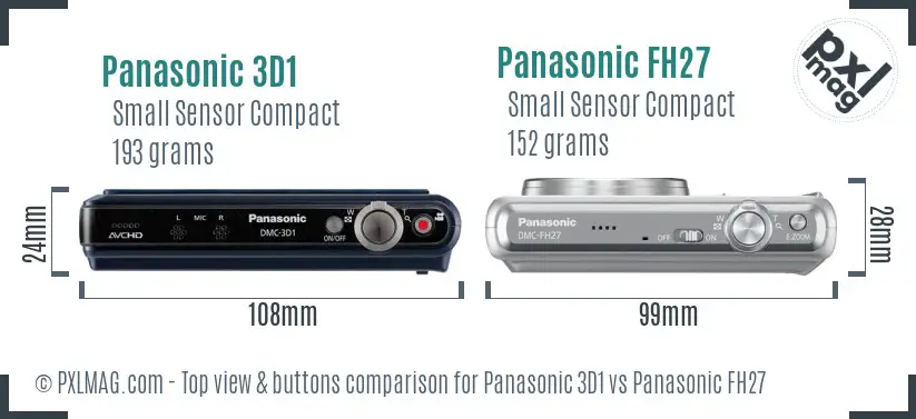 Panasonic 3D1 vs Panasonic FH27 top view buttons comparison