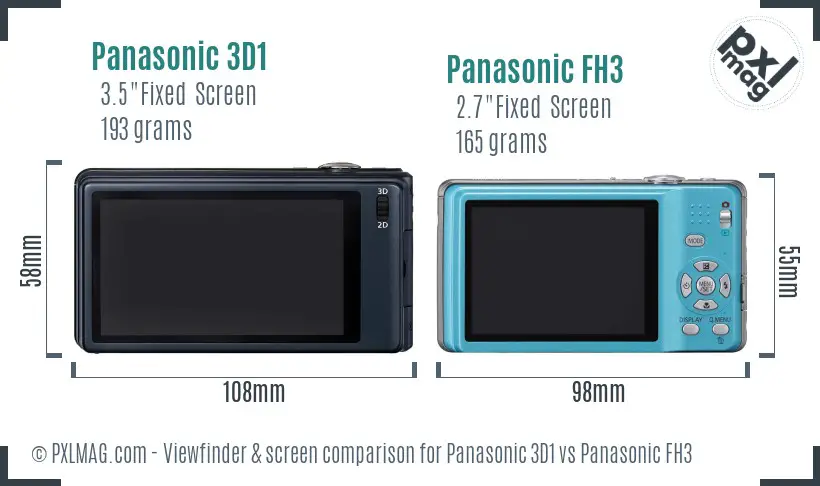 Panasonic 3D1 vs Panasonic FH3 Screen and Viewfinder comparison