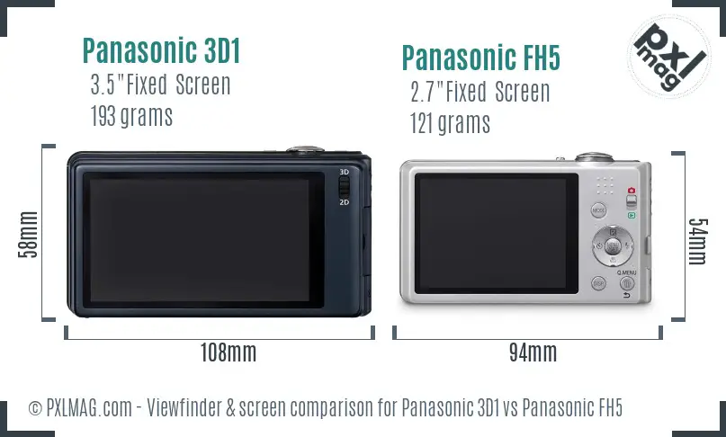 Panasonic 3D1 vs Panasonic FH5 Screen and Viewfinder comparison