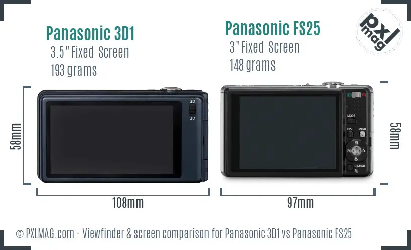Panasonic 3D1 vs Panasonic FS25 Screen and Viewfinder comparison