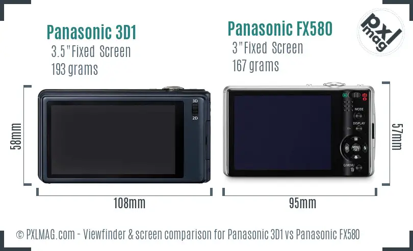 Panasonic 3D1 vs Panasonic FX580 Screen and Viewfinder comparison