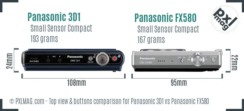 Panasonic 3D1 vs Panasonic FX580 top view buttons comparison