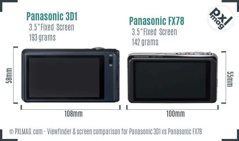 Panasonic 3D1 vs Panasonic FX78 Screen and Viewfinder comparison