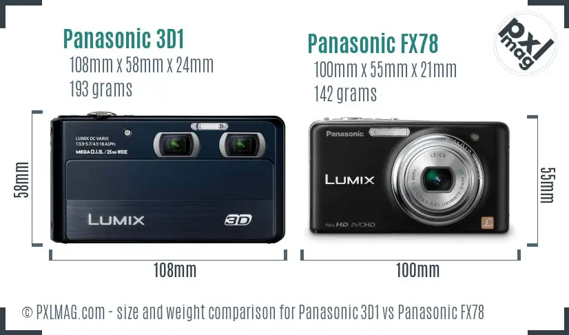 Panasonic 3D1 vs Panasonic FX78 size comparison