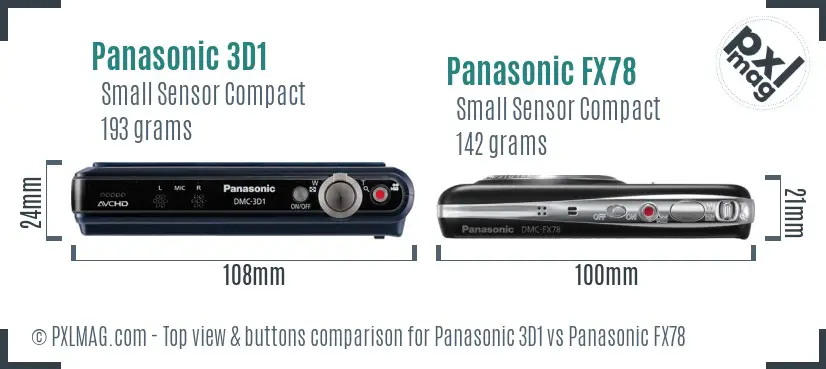 Panasonic 3D1 vs Panasonic FX78 top view buttons comparison