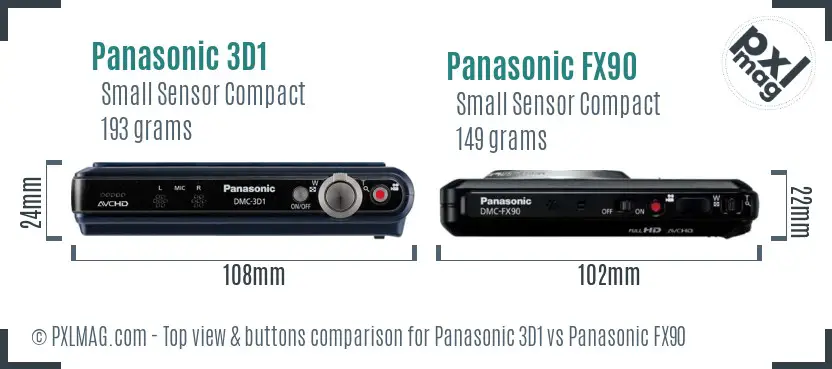 Panasonic 3D1 vs Panasonic FX90 top view buttons comparison