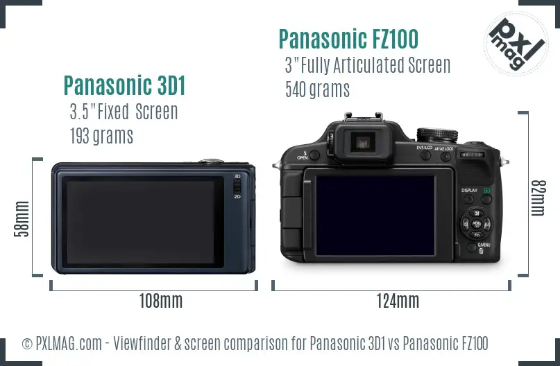 Panasonic 3D1 vs Panasonic FZ100 Screen and Viewfinder comparison