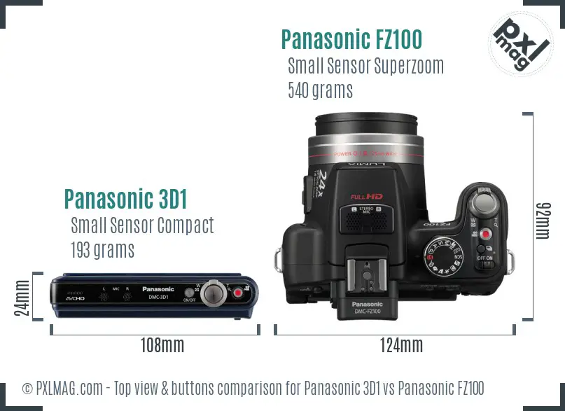 Panasonic 3D1 vs Panasonic FZ100 top view buttons comparison