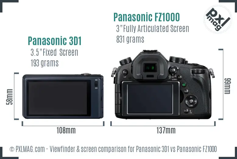 Panasonic 3D1 vs Panasonic FZ1000 Screen and Viewfinder comparison