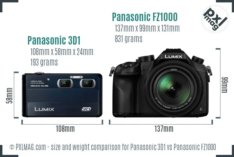 Panasonic 3D1 vs Panasonic FZ1000 size comparison