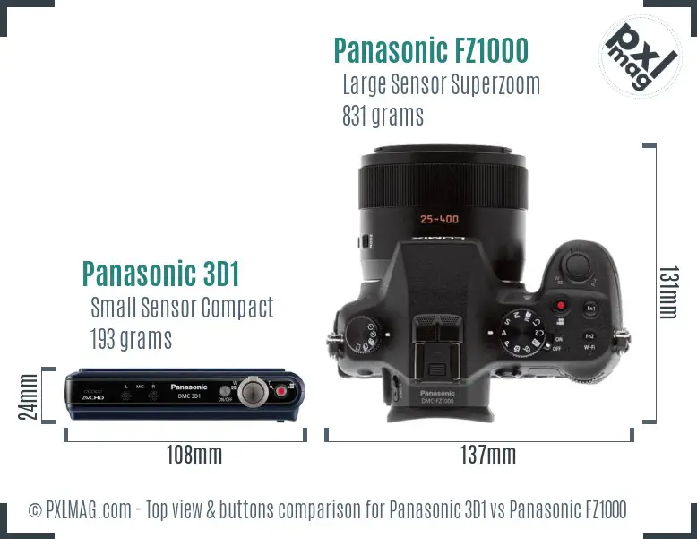 Panasonic 3D1 vs Panasonic FZ1000 top view buttons comparison