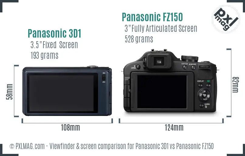 Panasonic 3D1 vs Panasonic FZ150 Screen and Viewfinder comparison Panasonic 3D1 vs Panasonic FZ150 Screen and Viewfinder comparison
